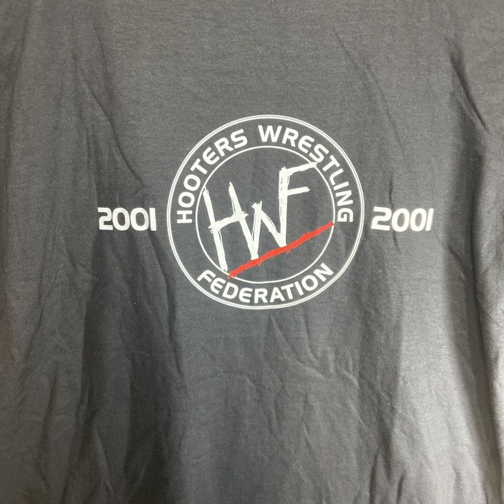 Vintage Hooters Wrestling Federation HWF 2001 Tee Black T-Shirt Size 2XL - Picture 2 of 7